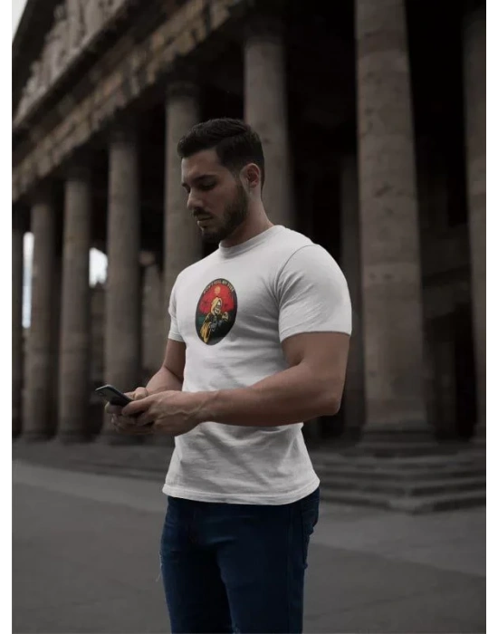 Unisex Bisiklet Yaka Baskılı Oversize T-Shirt - Beyaz