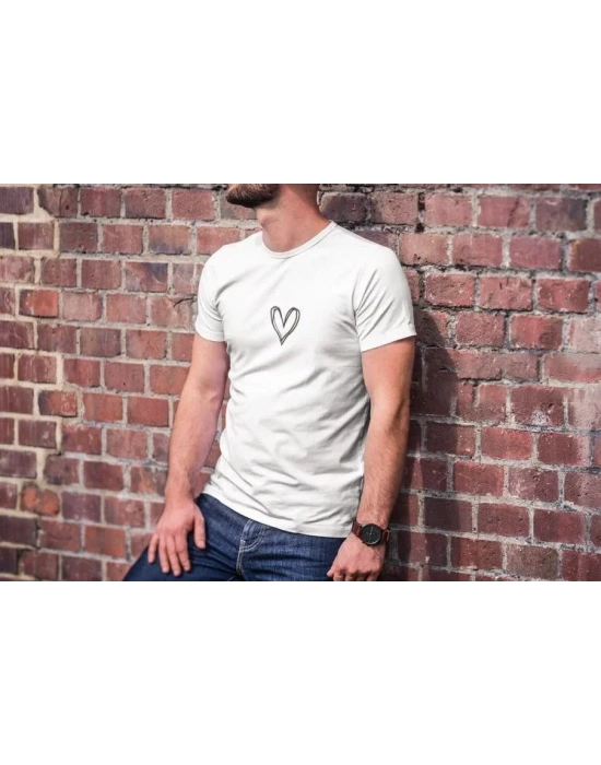 Unisex Bisiklet Yaka Baskılı Oversize T-Shirt - Beyaz