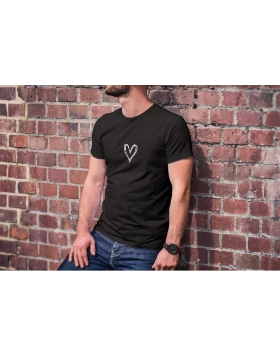 Unisex Bisiklet Yaka Baskılı Oversize T-Shirt - Siyah