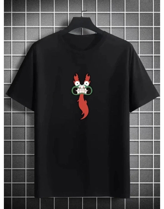 Unisex Bisiklet Yaka Baskılı Oversize T-Shirt - Siyah