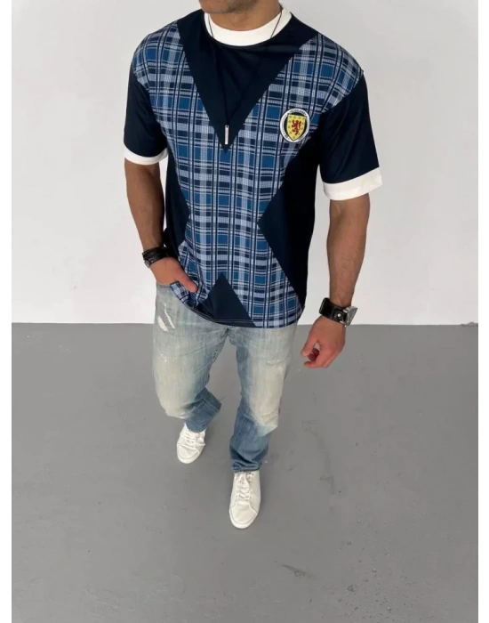 Unisex Bisiklet Yaka Baskılı Oversize T-Shirt - Siyah