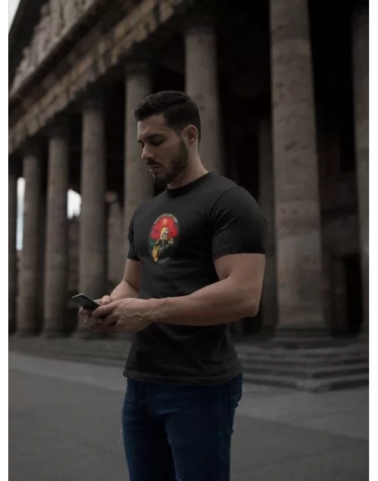 Unisex Bisiklet Yaka Baskılı Oversize T-Shirt - Siyah