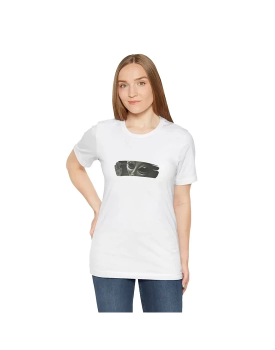 Unisex Bisiklet Yaka Baskılı T-Shirt - Beyaz