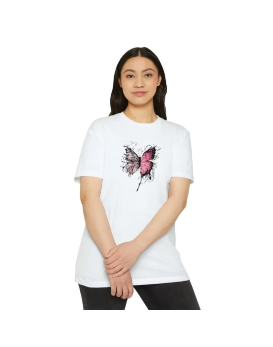 Unisex Bisiklet Yaka Baskılı T-Shirt - Beyaz