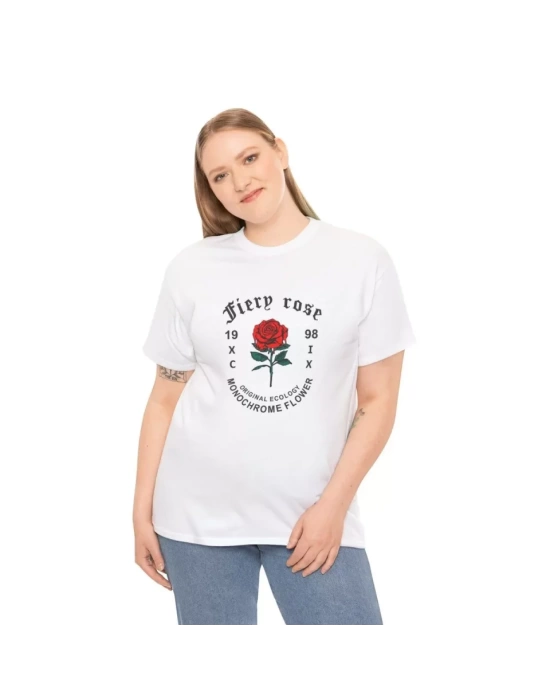 Unisex Bisiklet Yaka Baskılı T-Shirt - Beyaz
