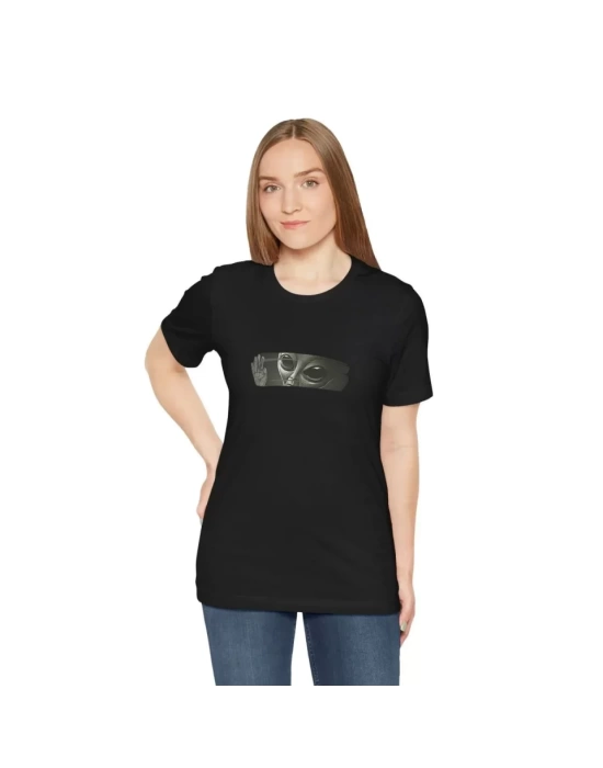 Unisex Bisiklet Yaka Baskılı T-Shirt - Siyah