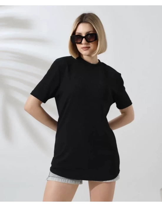 Unisex Bisiklet Yaka Slim Fit T-Shirt - Siyah