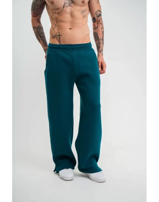 Unisex Boru Paça Baggy Eşofman Pantalon - Koyu Deniz Yeşili