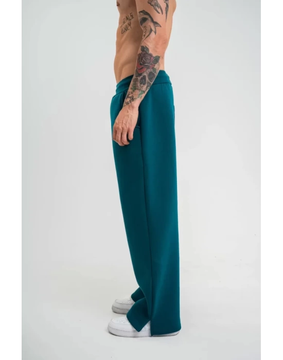 Unisex Boru Paça Baggy Eşofman Pantalon - Koyu Deniz Yeşili