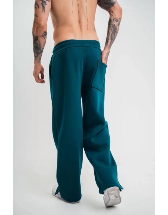 Unisex Boru Paça Baggy Eşofman Pantalon - Koyu Deniz Yeşili