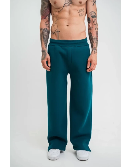Unisex Boru Paça Baggy Eşofman Pantalon - Koyu Deniz Yeşili