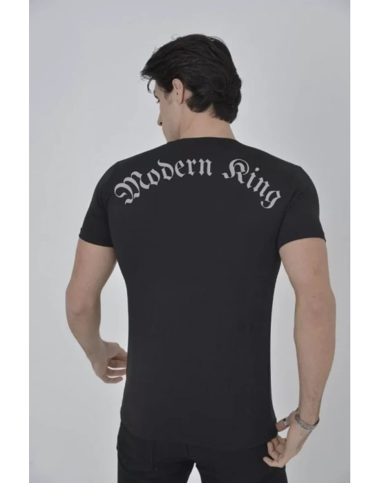 Unisex Göğüs File Aksesuarlı T-shirt - Siyah