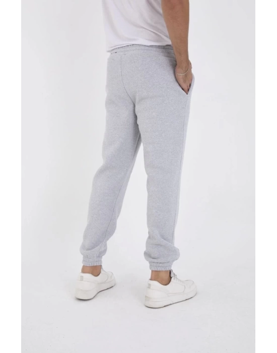 Unisex Kışlık Üç İplik Lastikli Eşofman Pantolon - Gri