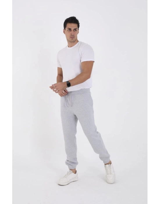 Unisex Kışlık Üç İplik Lastikli Eşofman Pantolon - Gri