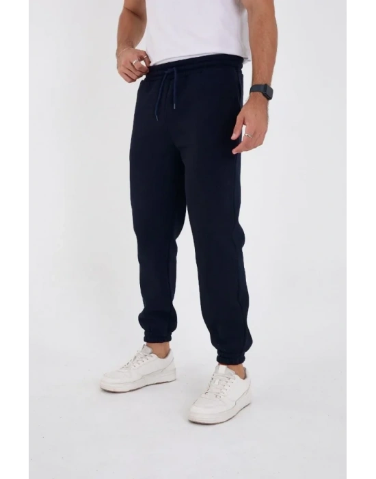 Unisex Kışlık Üç İplik Lastikli Eşofman Pantolon - Lacivert