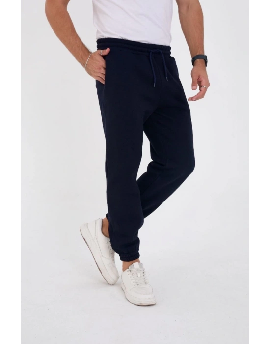 Unisex Kışlık Üç İplik Lastikli Eşofman Pantolon - Lacivert