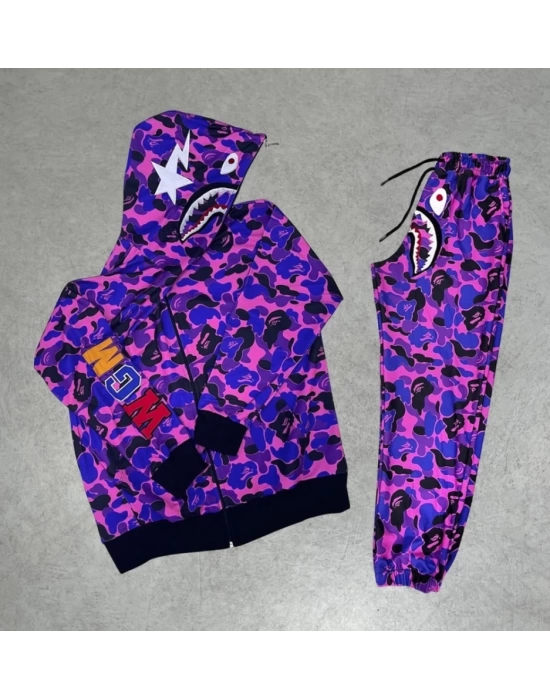 Unisex Pubg Bape X Shark Eşofman Takımı - Mor