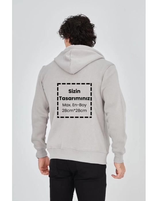 Unisex Tam Fermuarlı Kapşonlu Özel Tasarım SweatShirt - Boyama Gri
