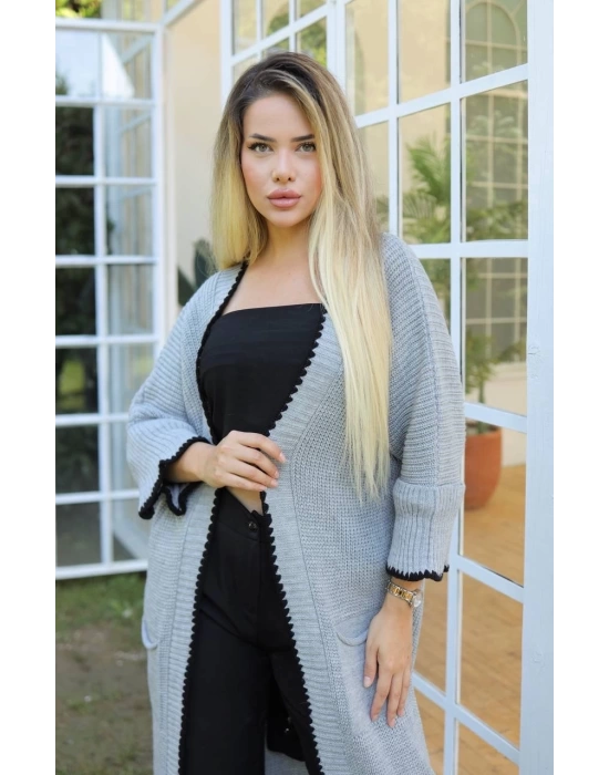 Uzun hırka çoban dikiş gri