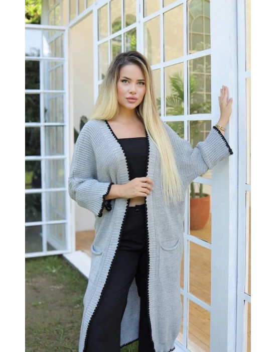 Uzun hırka çoban dikiş gri