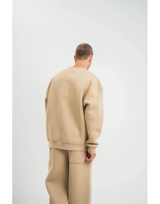 Uzun Kol Bisiklet Yaka Basic SweatShirt - Bej