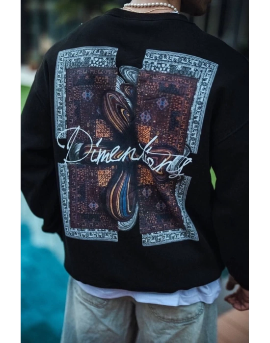 Uzun Kol Bisiklet Yaka Ön Ve Arka Baskılı SweatShirt - Siyah