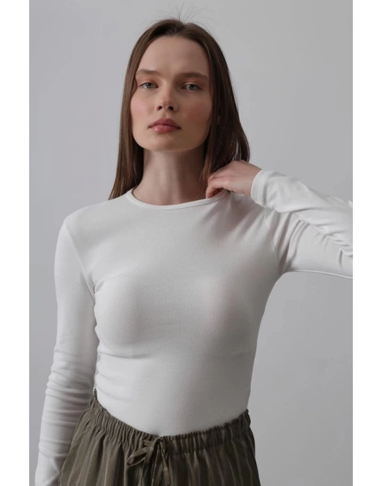 Uzun Kol Crop Top - Ekru