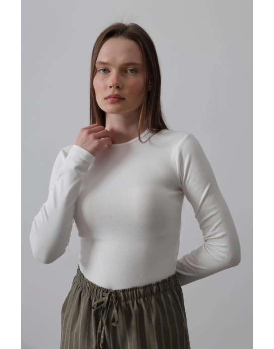 Uzun Kol Crop Top - Ekru