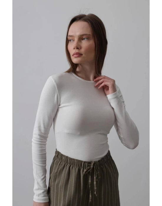 Uzun Kol Crop Top - Ekru