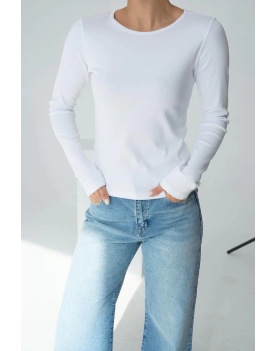 Uzun Kol Örme Body - Beyaz