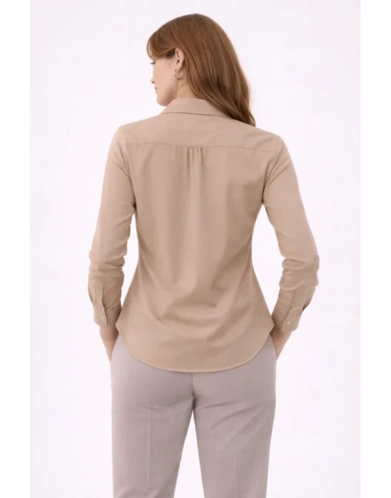 Uzun Kollu Gömlek Düğmeli Klasik Yaka Günlük Ve Ofis Şıklığına Uygun - Bej