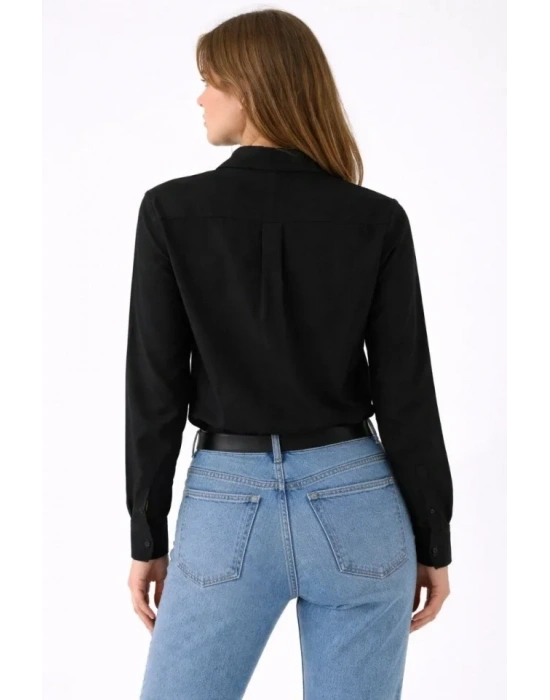 Uzun Kollu Gömlek Düğmeli Klasik Yaka Günlük Ve Ofis Şıklığına Uygun - Siyah