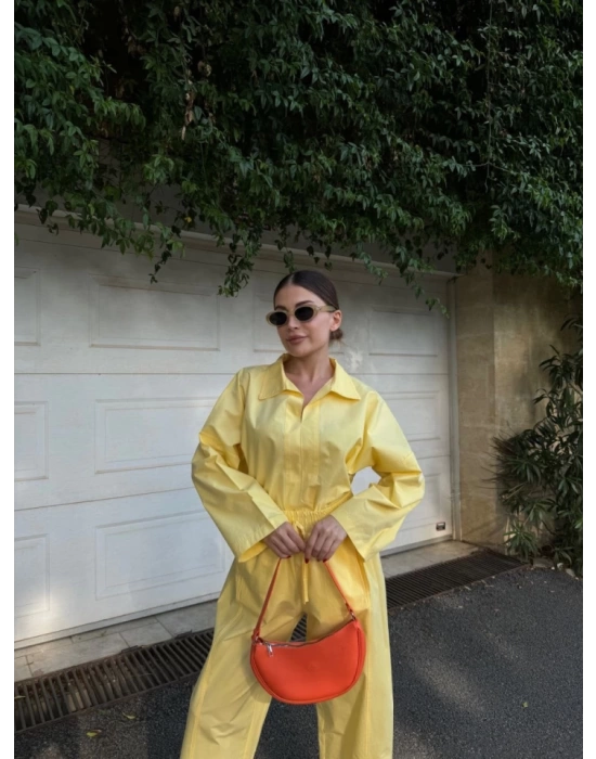 Uzun Kollu Yakalı Gömlek Pantalon Takım- Sarı