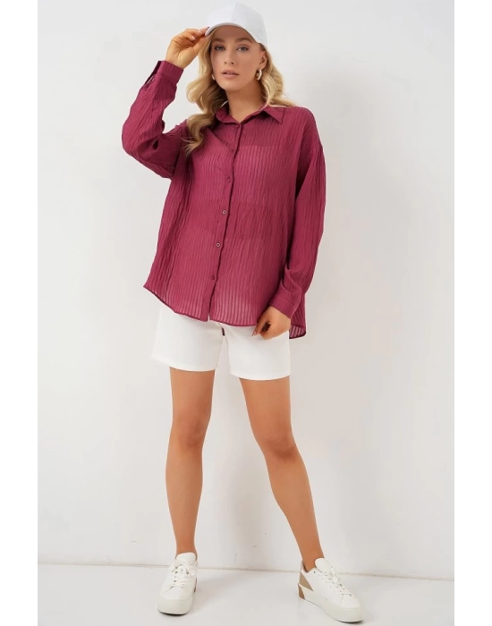 Uzun Oversize Gömlek 20320 - Bordo