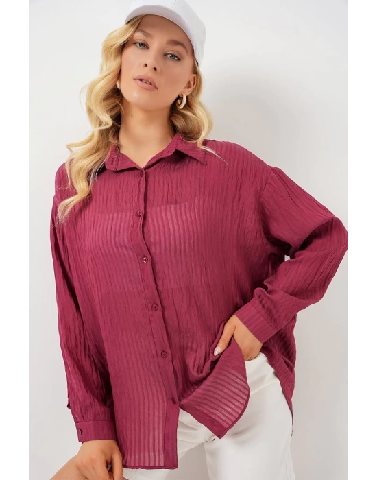 Uzun Oversize Gömlek 20320 - Bordo