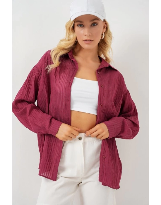 Uzun Oversize Gömlek 20320 - Bordo