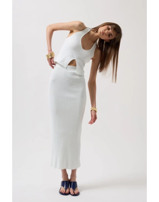 V Detay Dokulu Crop Bluz