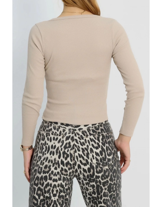 V yaka kaşkorse bluz bej a3699