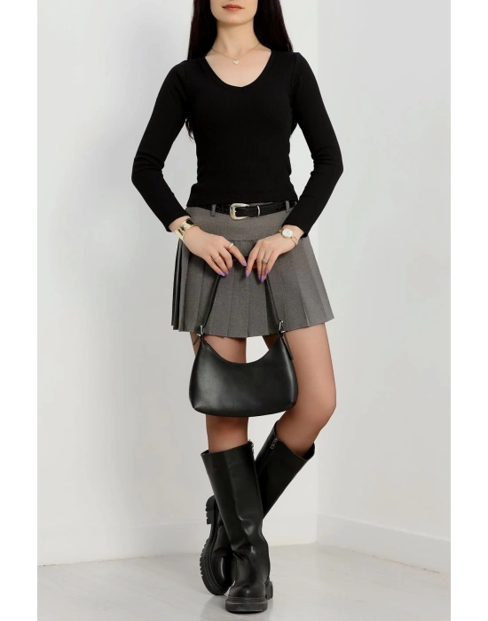 V yaka kaşkorse bluz siyah a3699