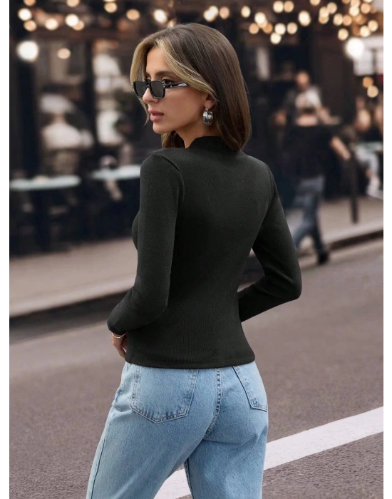 V yaka kaşkorse bluz siyah w3817