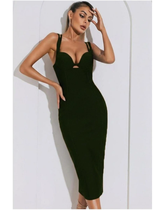V Yaka Midi Elbise Askılı