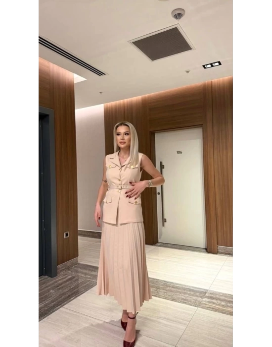 Vatkalı Yelek Etek İkili Takım