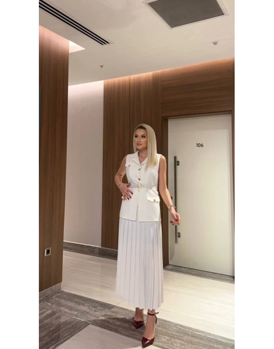 Vatkalı Yelek Etek İkili Takım