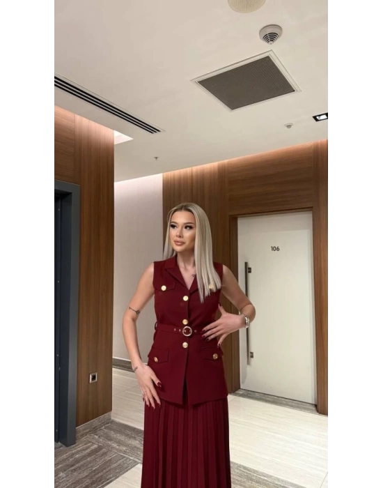 Vatkalı Yelek Etek İkili Takım