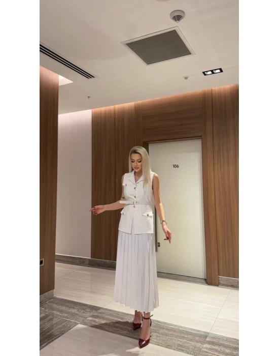 Vatkalı Yelek Etek İkili Takım