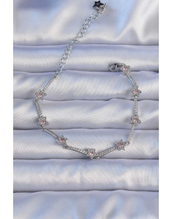 Vip Seri Pirinç Gümüş Renk Zirkon Taşlı Halley Yıldız Model Bileklik