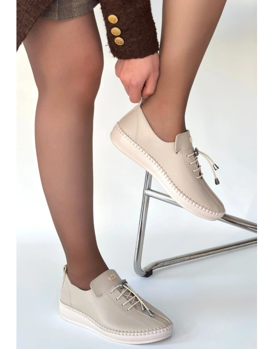 Warte Bej Deri Bağcıklı Spor Ayakkabı