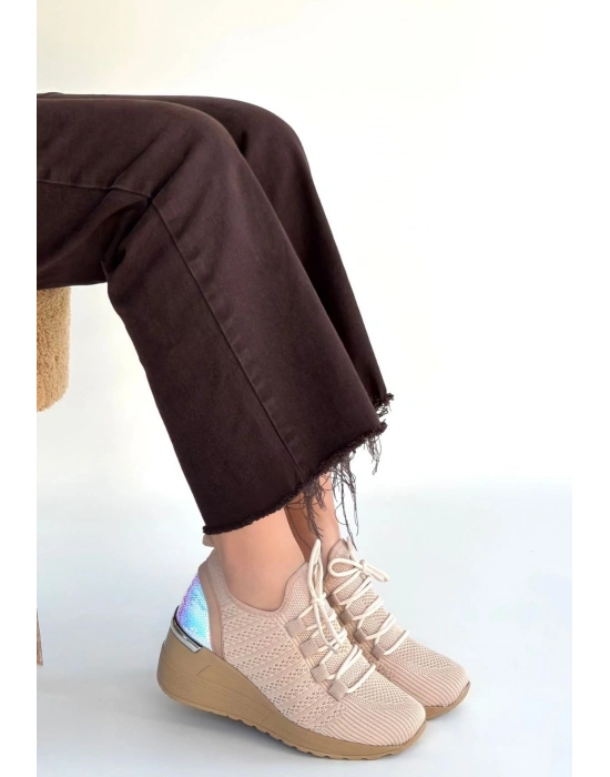 Weor Bej Triko Bağcıklı Spor Ayakkabı