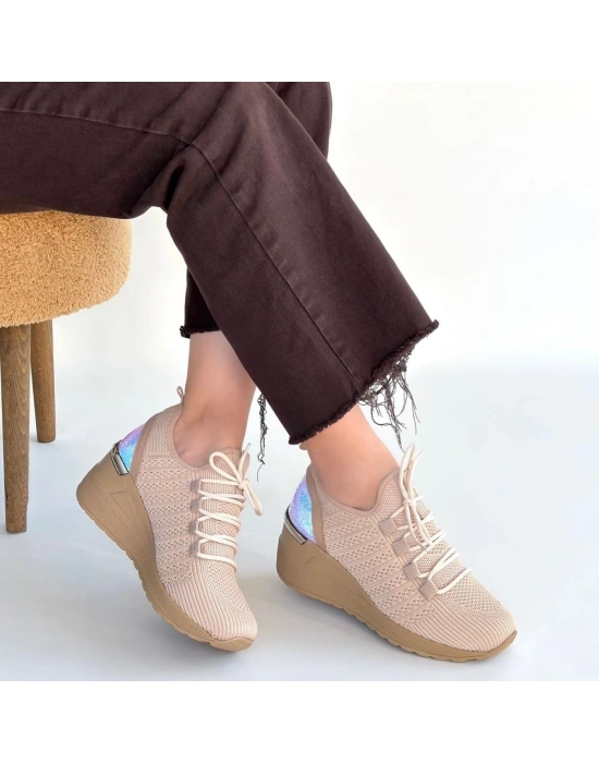 Weor Bej Triko Bağcıklı Spor Ayakkabı