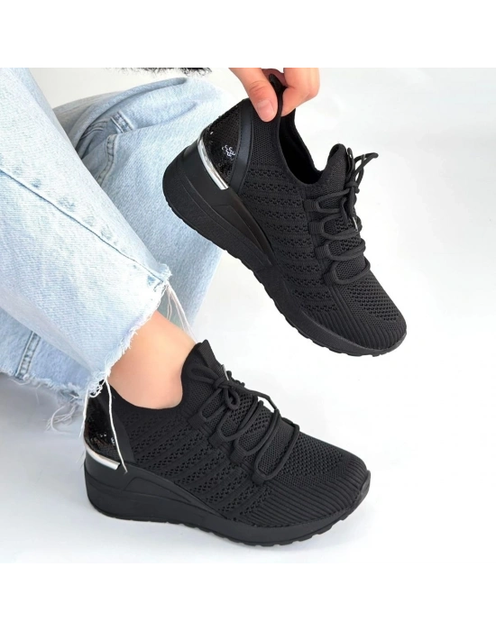 Weor Siyah Triko Bağcıklı Spor Ayakkabı